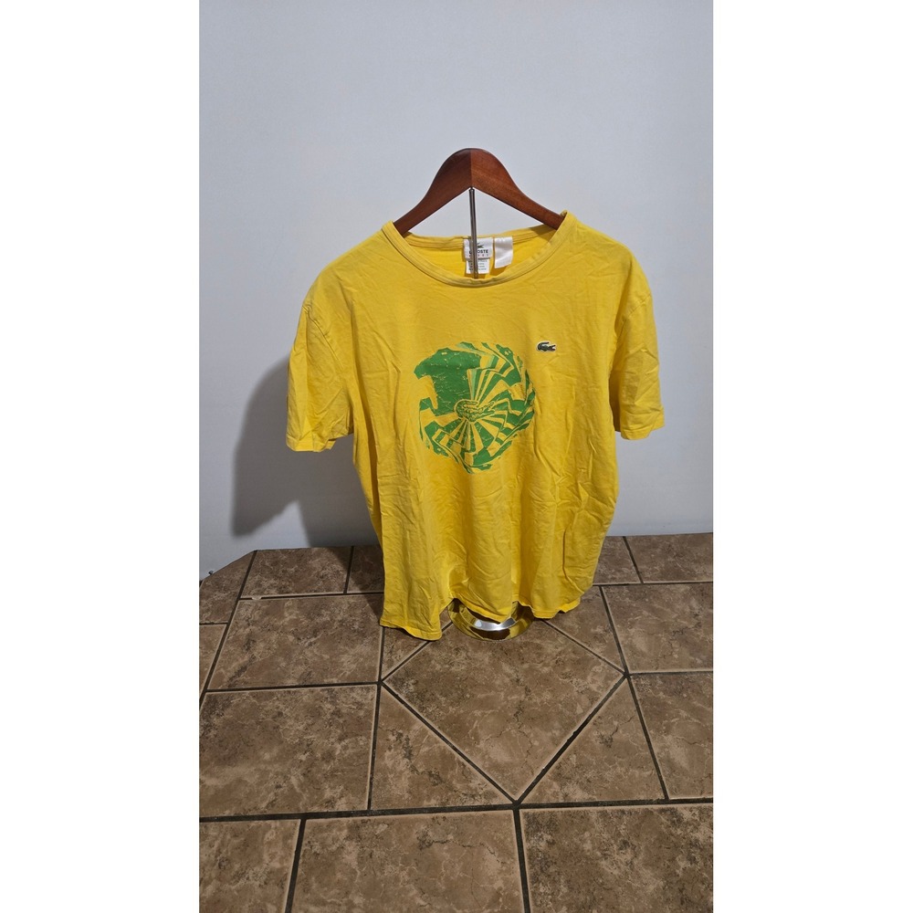 Lacoste Sport Mens Yellow Green Graphic T-Shirt Size 7 XL Short Sleeve Tee